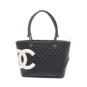 CHANEL Cambon Line Large Tote Bag, Leather, Women's, Black and White